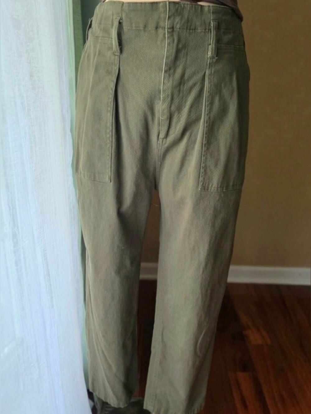 Olive Green Utility Pants High Rise Cropped Tapered Cotton Stretch Lulus Sz M